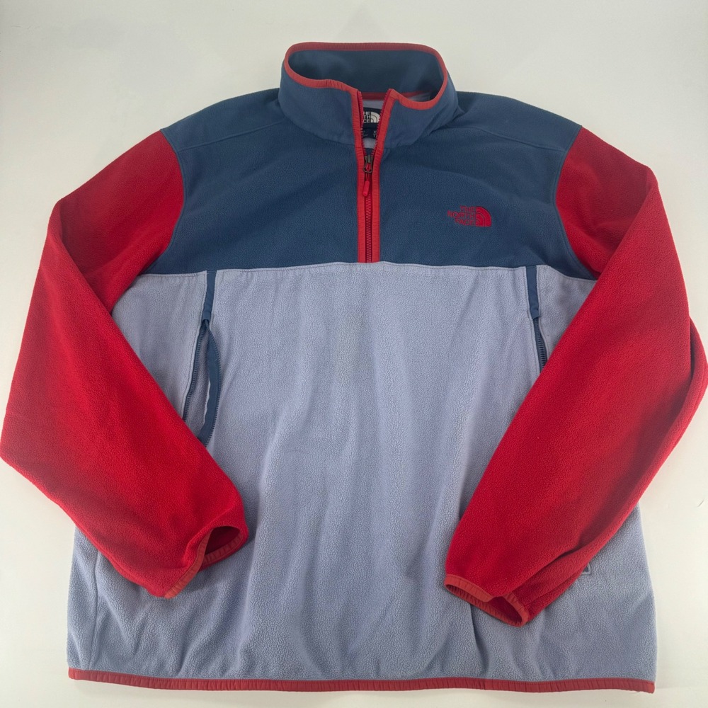 The North Face Mens XXL Fleece Quarter Zip Pullover Colorblock Blue Red Jacket